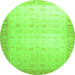 Round Machine Washable Oriental Green Traditional Area Rugs, wshabs34grn