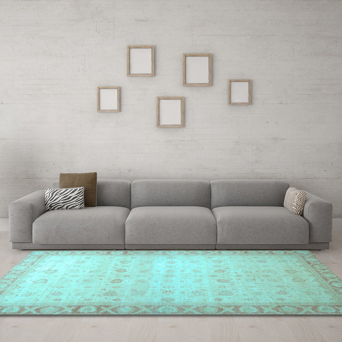 Machine Washable Oriental Light Blue Traditional Rug in a Living Room, wshabs34lblu