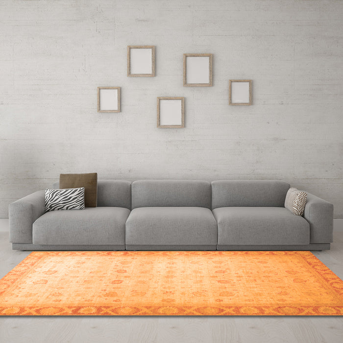 Machine Washable Oriental Orange Traditional Area Rugs in a Living Room, wshabs34org