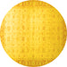 Round Machine Washable Oriental Yellow Traditional Rug, wshabs34yw