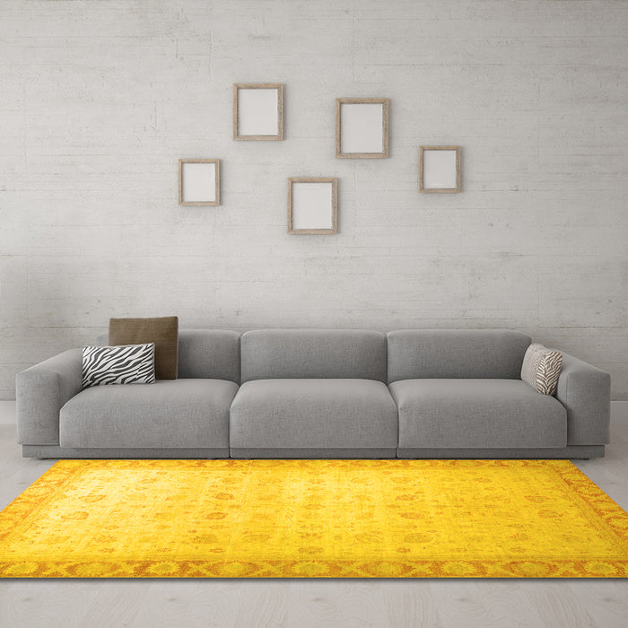 Machine Washable Oriental Yellow Traditional Rug in a Living Room, wshabs34yw