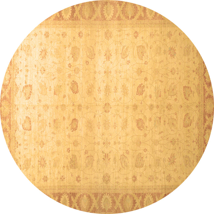 Round Oriental Brown Traditional Rug, abs34brn