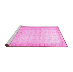 Sideview of Machine Washable Oriental Pink Traditional Rug, wshabs34pnk