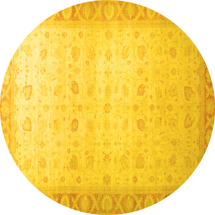 Round Oriental Yellow Traditional Rug, abs34yw