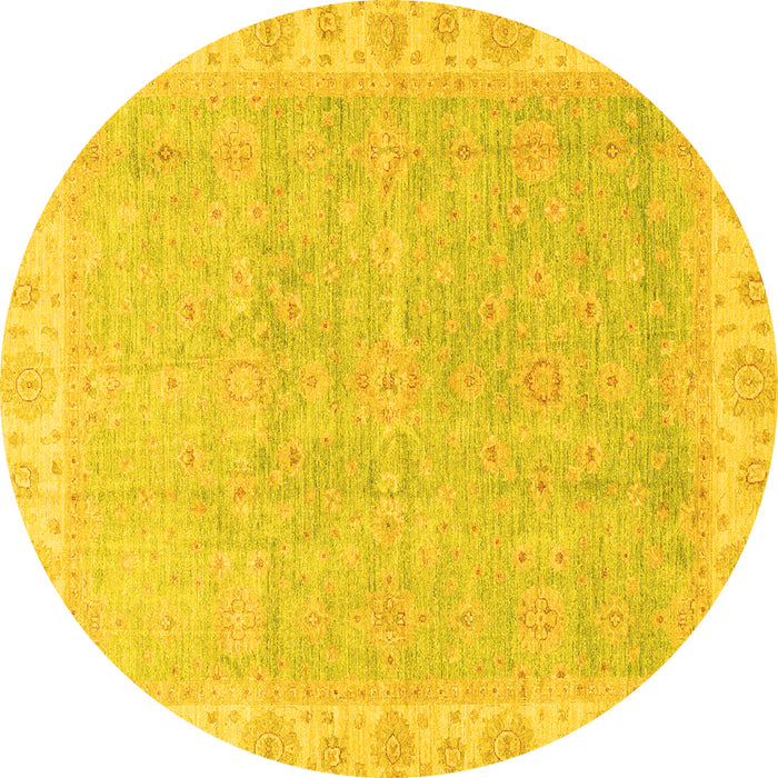 Round Machine Washable Oriental Yellow Traditional Rug, wshabs3500yw