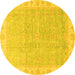 Round Machine Washable Oriental Yellow Traditional Rug, wshabs3500yw