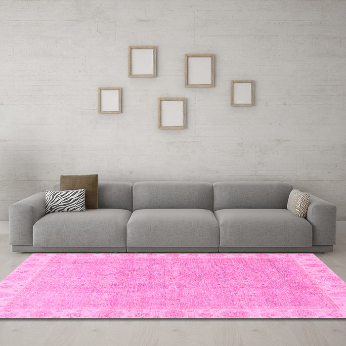 Machine Washable Oriental Pink Traditional Rug in a Living Room, wshabs3500pnk
