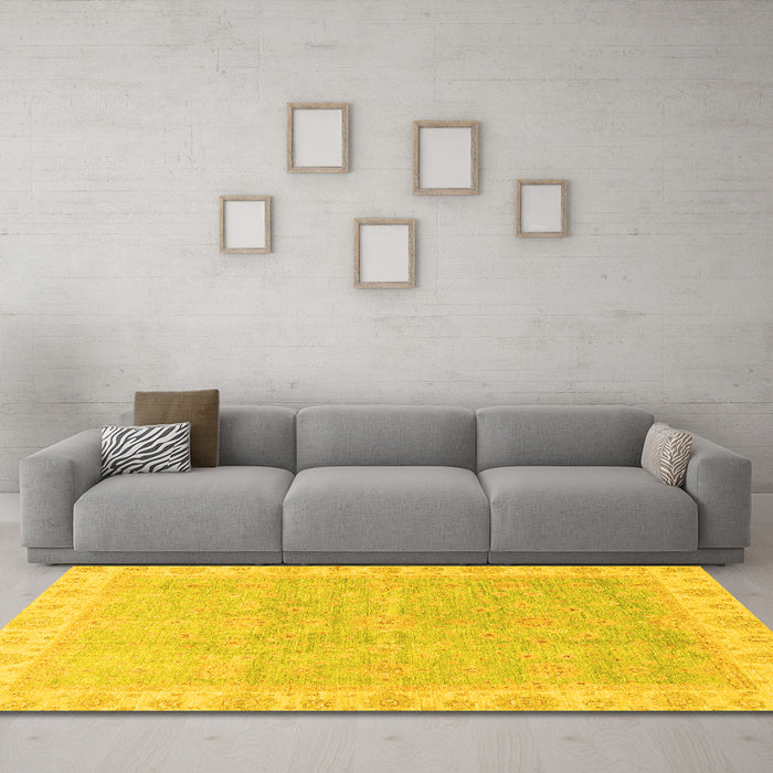 Machine Washable Oriental Yellow Traditional Rug in a Living Room, wshabs3500yw