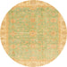 Round Machine Washable Abstract Yellow Rug, wshabs3500