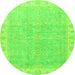 Round Machine Washable Oriental Green Traditional Area Rugs, wshabs3500grn