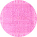 Round Machine Washable Oriental Pink Traditional Rug, wshabs3500pnk