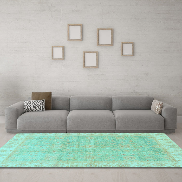 Machine Washable Oriental Light Blue Traditional Rug in a Living Room, wshabs3500lblu