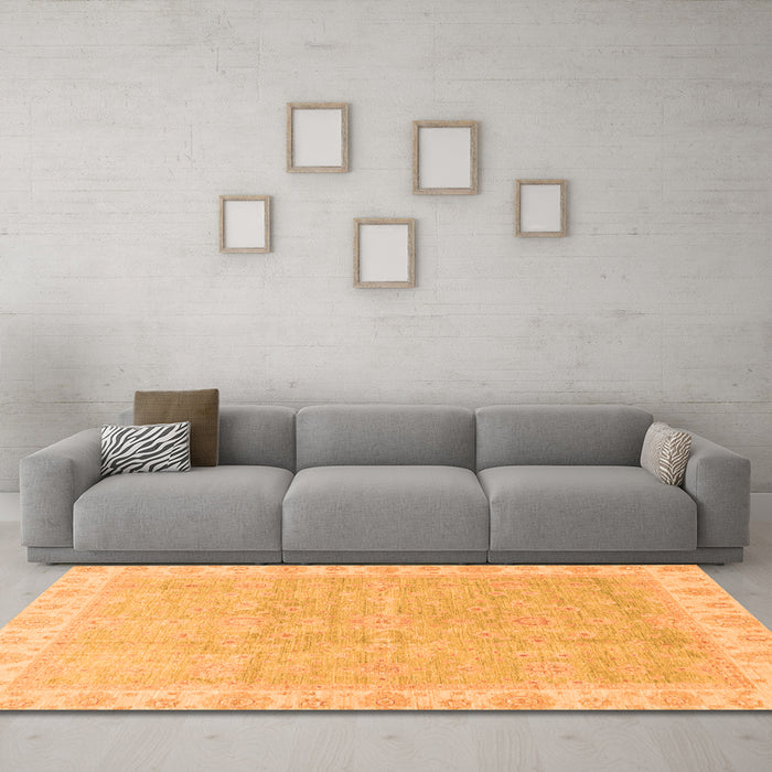 Machine Washable Oriental Orange Traditional Area Rugs in a Living Room, wshabs3500org