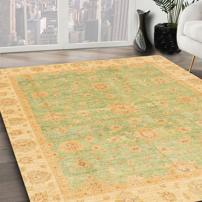 Abstract Yellow Oriental Rug in Family Room, abs3500