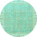 Round Oriental Light Blue Traditional Rug, abs3500lblu