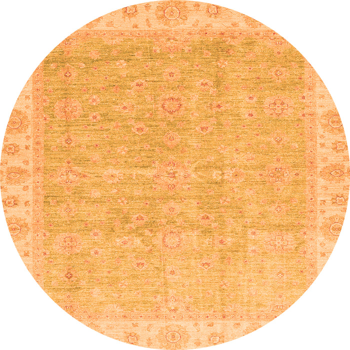 Round Machine Washable Oriental Orange Traditional Area Rugs, wshabs3500org