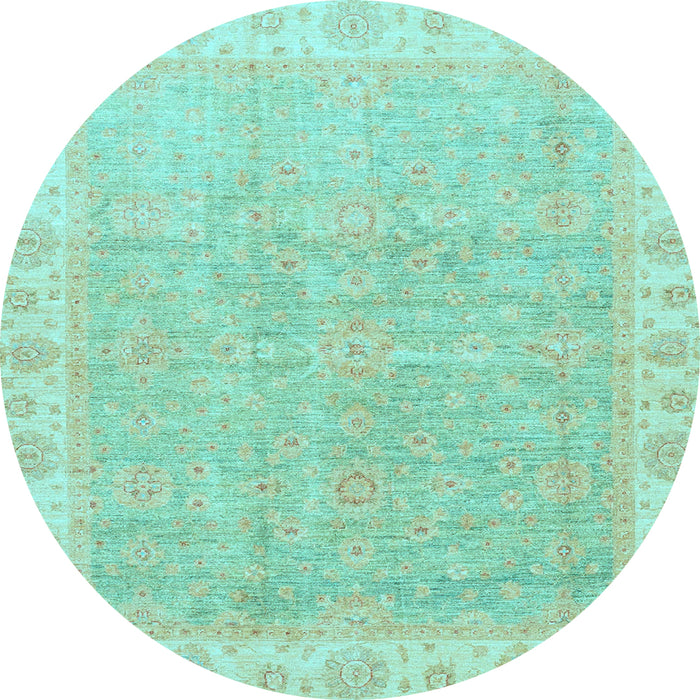 Round Machine Washable Oriental Light Blue Traditional Rug, wshabs3500lblu