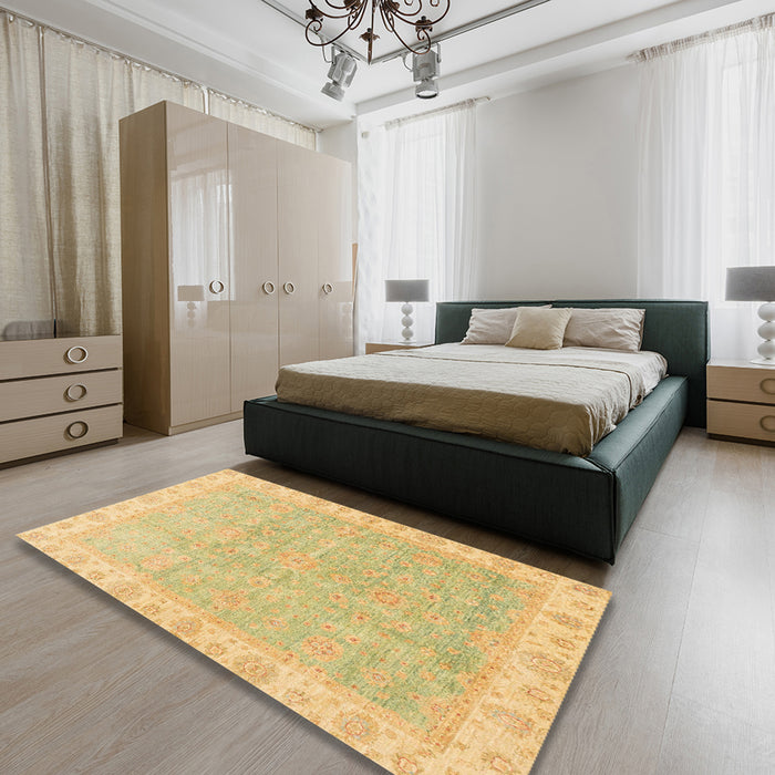 Machine Washable Abstract Yellow Rug in a Bedroom, wshabs3500