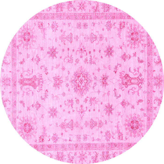 Round Machine Washable Oriental Pink Traditional Rug, wshabs3501pnk