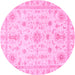 Round Machine Washable Oriental Pink Traditional Rug, wshabs3501pnk