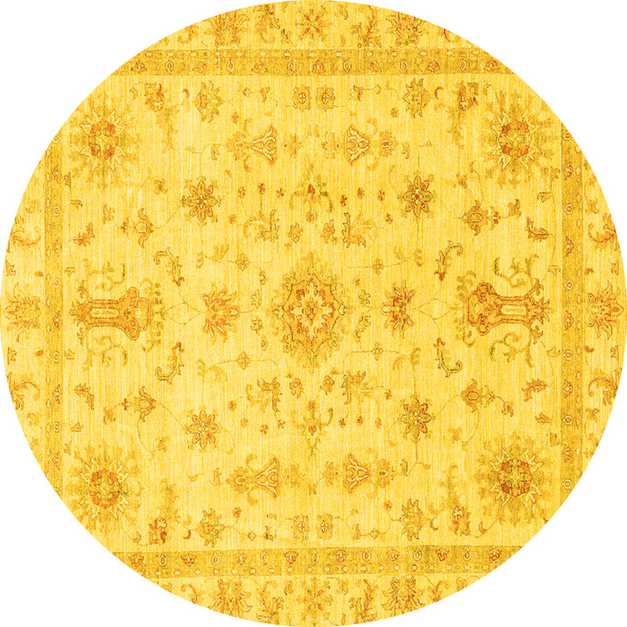 Round Machine Washable Oriental Yellow Traditional Rug, wshabs3501yw
