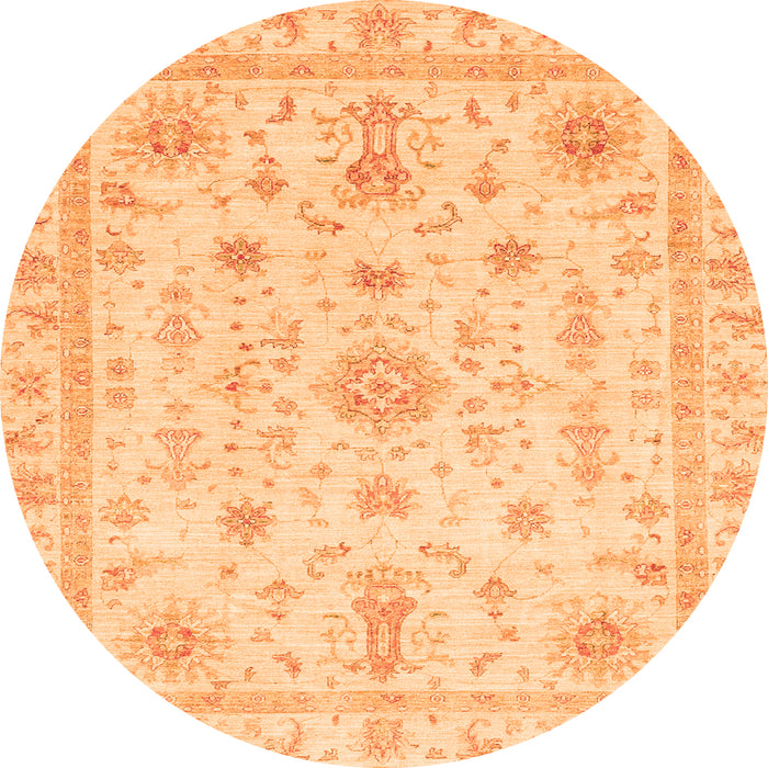 Round Machine Washable Oriental Orange Traditional Area Rugs, wshabs3501org