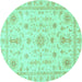 Round Machine Washable Oriental Turquoise Traditional Area Rugs, wshabs3501turq