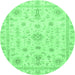 Round Machine Washable Oriental Emerald Green Traditional Area Rugs, wshabs3501emgrn