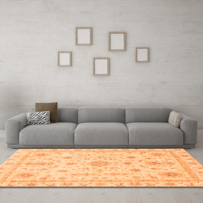 Machine Washable Oriental Orange Traditional Area Rugs in a Living Room, wshabs3501org