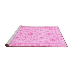 Sideview of Machine Washable Oriental Pink Traditional Rug, wshabs3501pnk