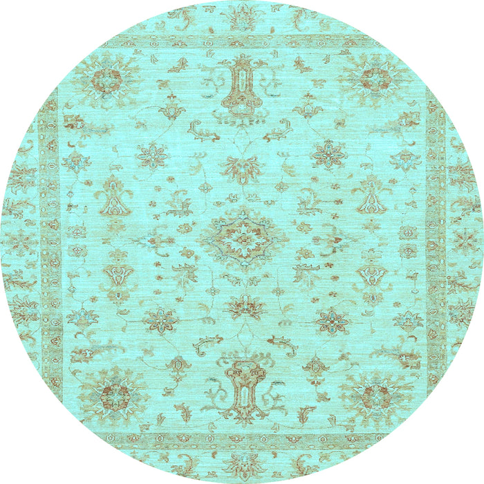 Round Machine Washable Oriental Light Blue Traditional Rug, wshabs3501lblu