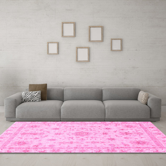 Machine Washable Oriental Pink Traditional Rug in a Living Room, wshabs3501pnk