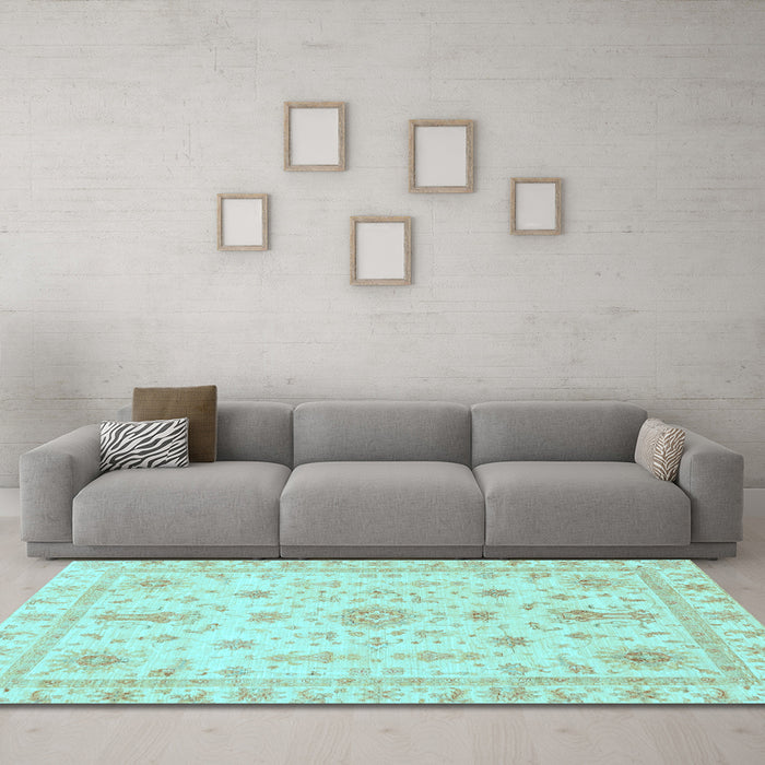 Machine Washable Oriental Light Blue Traditional Rug in a Living Room, wshabs3501lblu