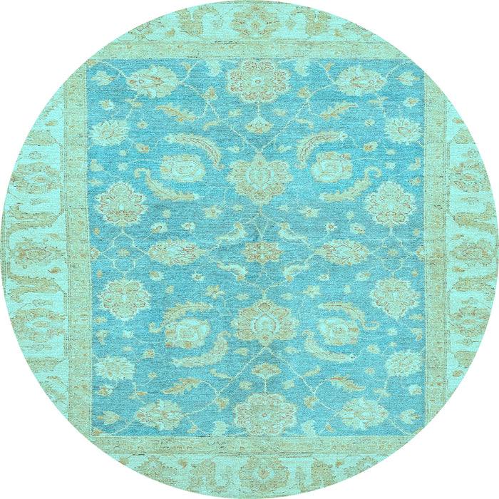 Round Machine Washable Oriental Light Blue Traditional Rug, wshabs3502lblu