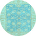 Round Machine Washable Oriental Light Blue Traditional Rug, wshabs3502lblu