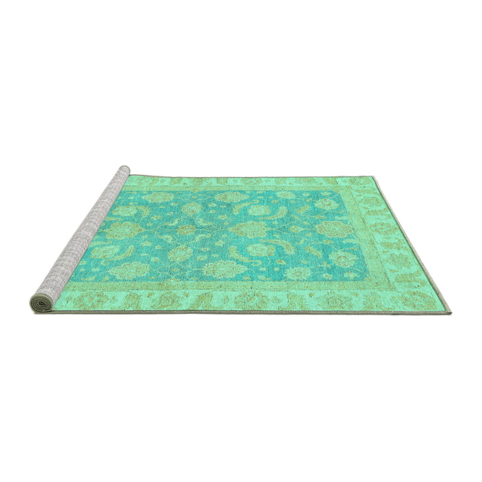 Sideview of Machine Washable Oriental Turquoise Traditional Area Rugs, wshabs3502turq