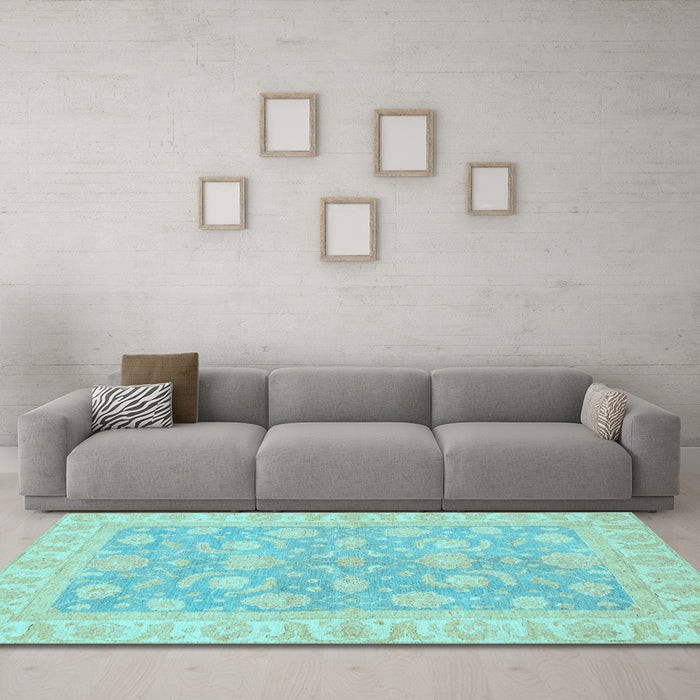 Machine Washable Oriental Light Blue Traditional Rug in a Living Room, wshabs3502lblu