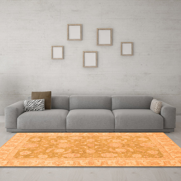 Machine Washable Oriental Orange Traditional Area Rugs in a Living Room, wshabs3502org