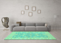 Machine Washable Oriental Turquoise Traditional Area Rugs in a Living Room,, wshabs3502turq