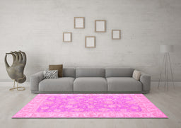 Machine Washable Oriental Pink Traditional Rug in a Living Room, wshabs3502pnk