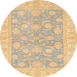 Round Abstract Yellow Oriental Rug, abs3502