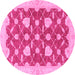 Round Machine Washable Abstract Pink Modern Rug, wshabs3503pnk