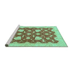 Sideview of Machine Washable Abstract Turquoise Modern Area Rugs, wshabs3503turq