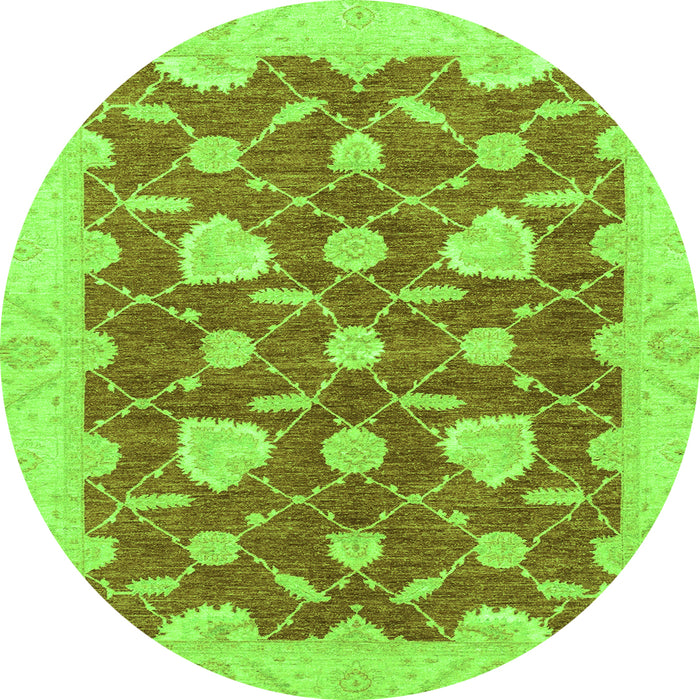 Round Machine Washable Abstract Green Modern Area Rugs, wshabs3503grn