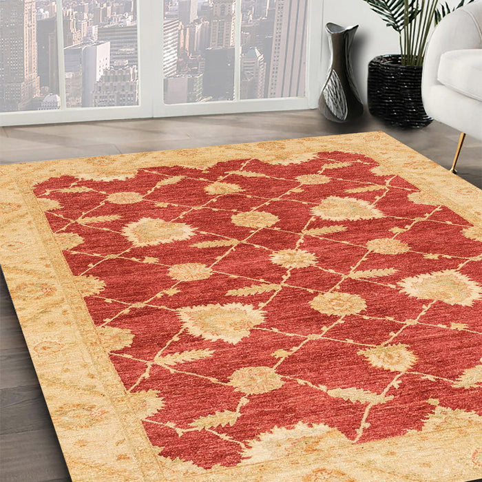 Abstract Scarlet Red Modern Rug in Family Room, abs3503