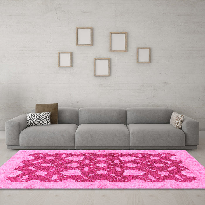 Machine Washable Abstract Pink Modern Rug in a Living Room, wshabs3503pnk