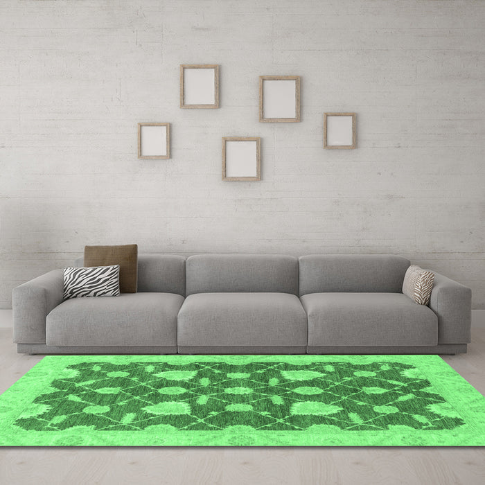 Machine Washable Abstract Emerald Green Modern Area Rugs in a Living Room,, wshabs3503emgrn