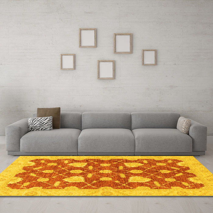 Machine Washable Abstract Yellow Modern Rug in a Living Room, wshabs3503yw