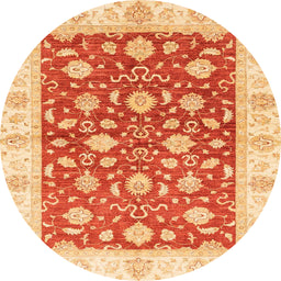 Round Abstract Orange Red Oriental Rug, abs3504