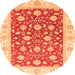 Round Machine Washable Oriental Orange Traditional Area Rugs, wshabs3504org